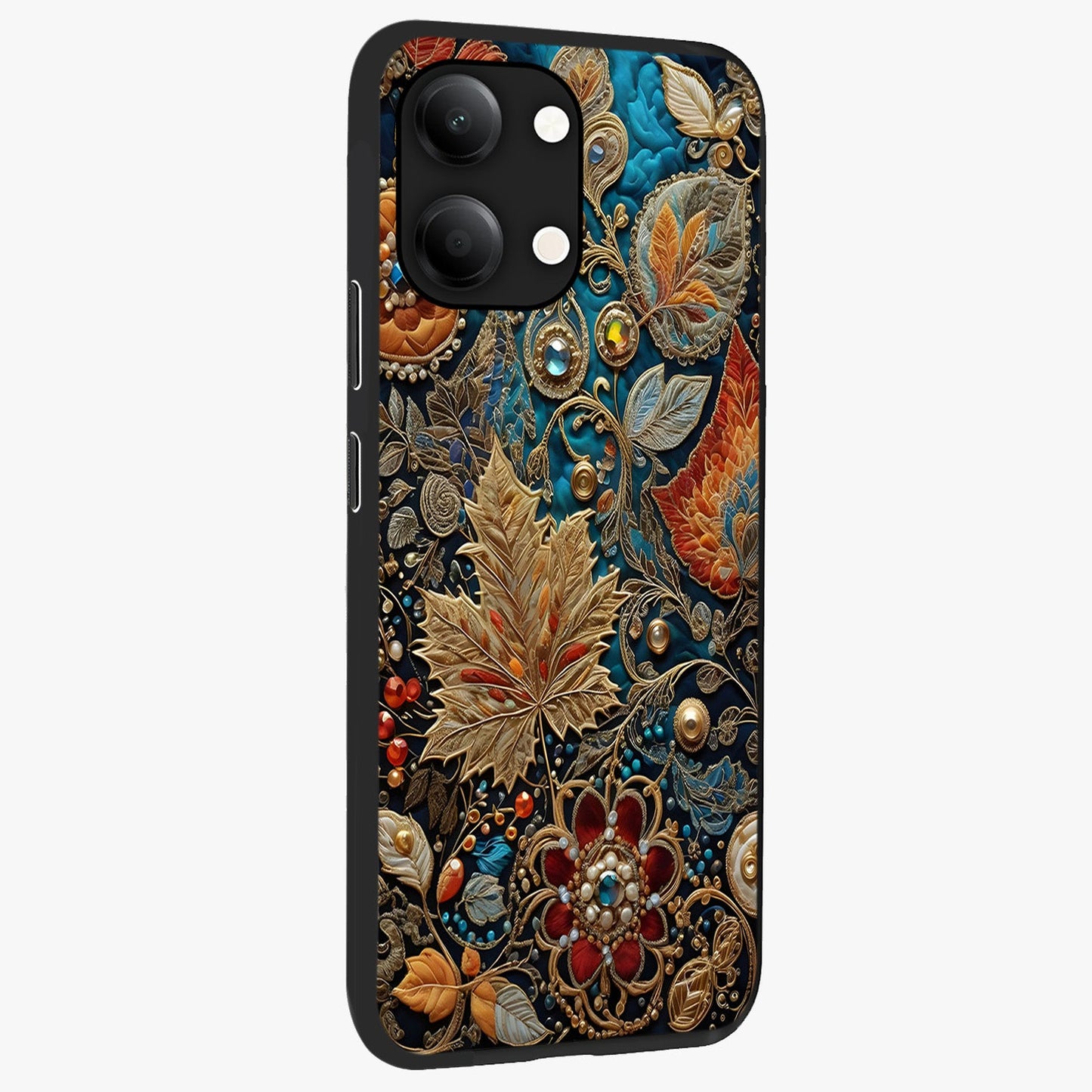 Royal Jewel Garden Glass Case upright view showcasing rich floral artwork with luxurious garden theme.