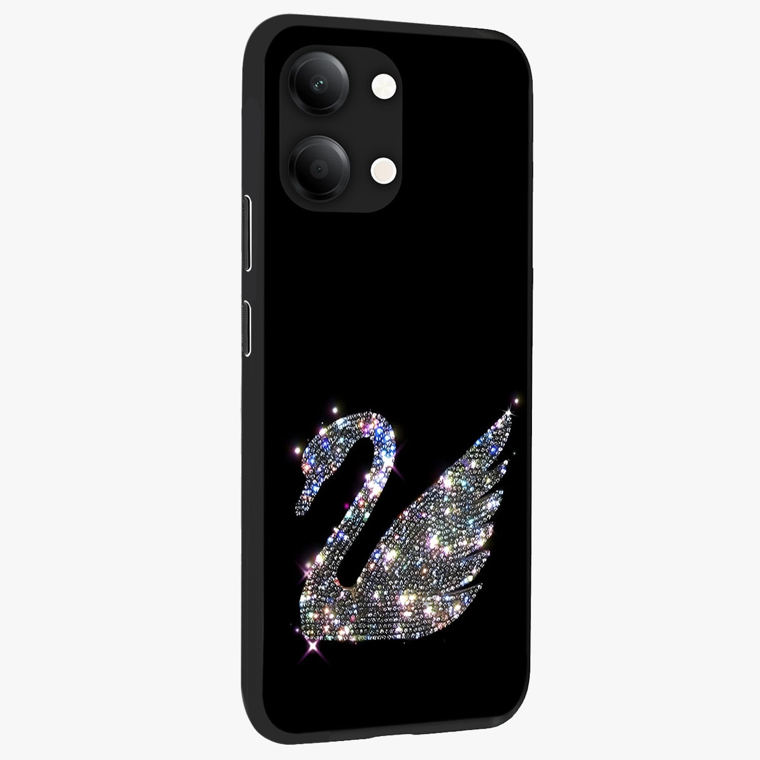 Starlit Swan Grace Glass Case upright view showcasing beautiful swan artwork with peaceful night themed design.