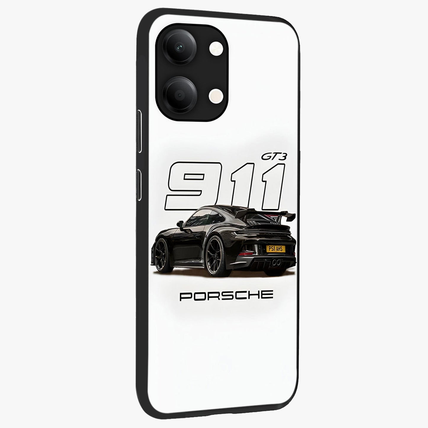 Turbo Legacy Icon Glass Case upright view showcasing bold racing inspired artwork with classic car theme.