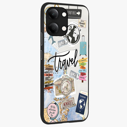 Wanderlust Journal Glass Case upright view showcasing wanderlust inspired artwork with creative exploration theme.