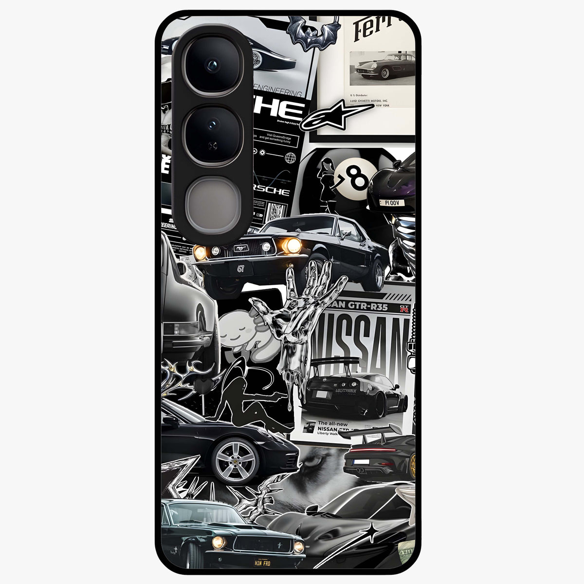 Aesthetic Dark Love Glass Case showing flat back view with dark romantic artwork and glossy glass finish.