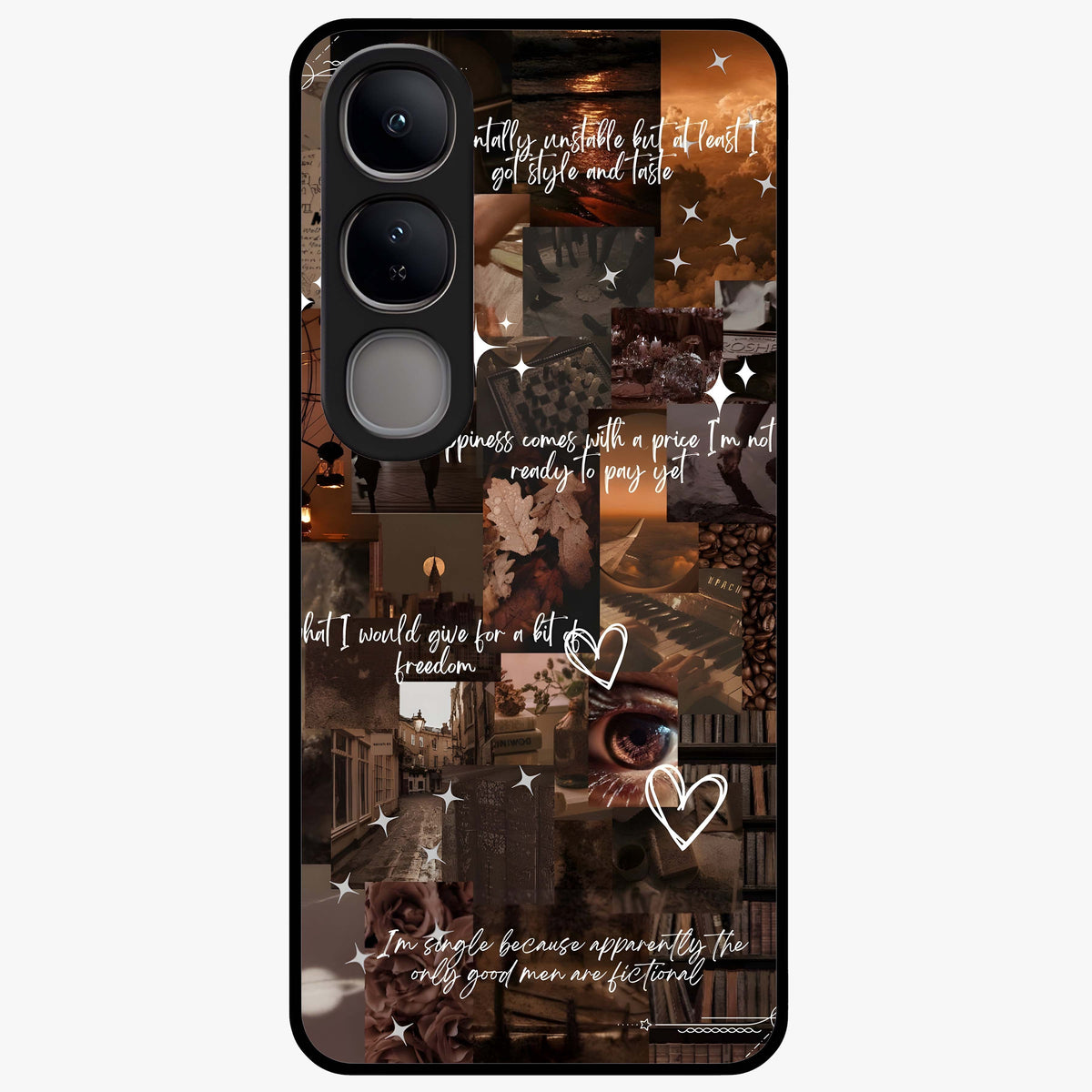 Bittersweet Aesthetic Chaos Glass Case showing flat back view with artistic chaotic aesthetic design and glossy glass finish.