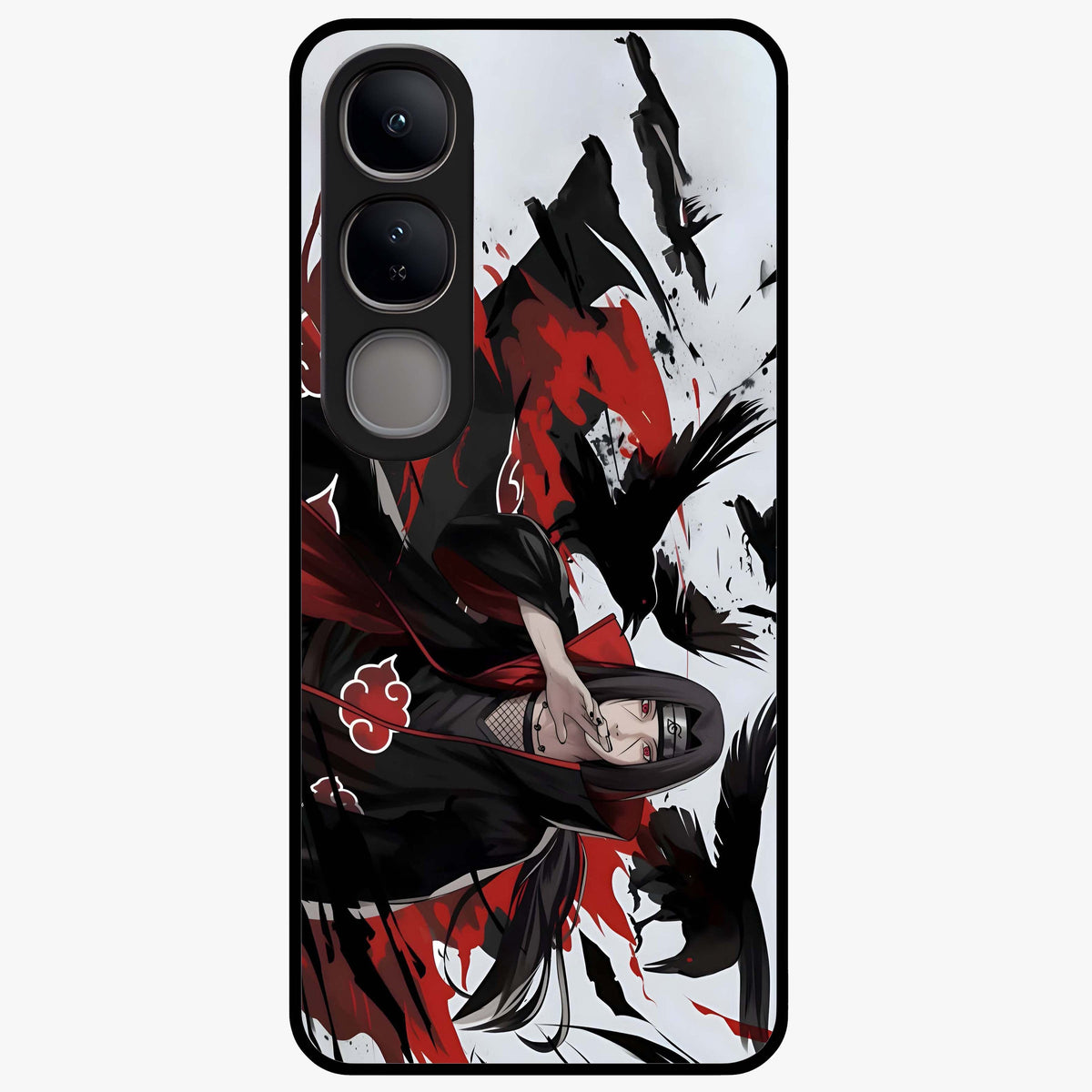 Crimson Crow Illusion Glass Case showing flat back view with artistic crow illusion artwork and glossy glass finish.