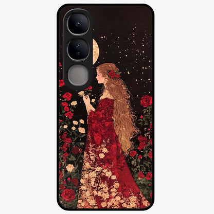 Crimson Dreams Glass Case showing flat back view with dreamy crimson artwork and glossy glass finish.
