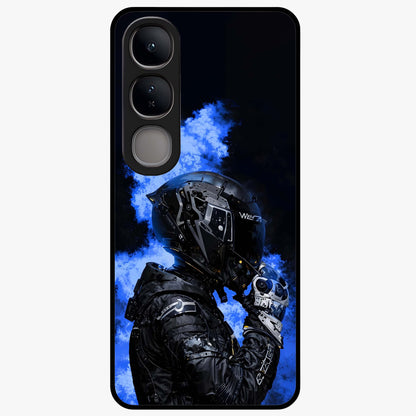 Cyber Sentinel Protocol Glass Case showing flat back view with futuristic cyber themed artwork and glossy glass finish.