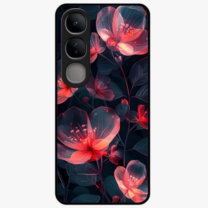 Dark Shade of Flower Glass Case showing flat back view with elegant dark floral artwork and glossy glass finish.