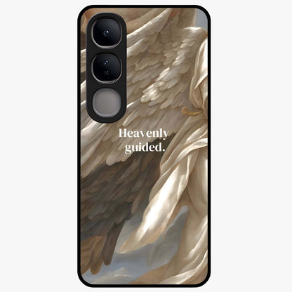Divine Winged Grace Glass Case showing flat back view with elegant wing inspired artwork and glossy glass finish.
