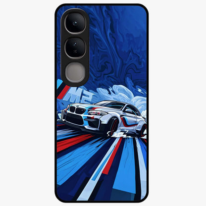 Drift Power Rush Glass Case showing flat back view with dynamic racing inspired artwork and glossy glass finish.