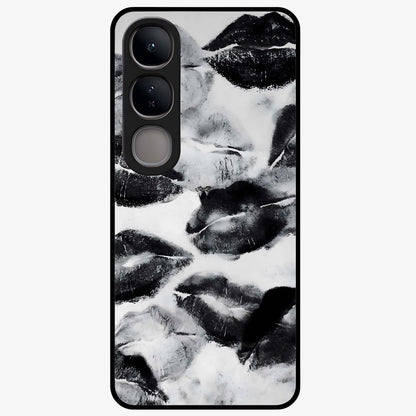 Midnight Kiss Marks Glass Case showing flat back view with lipstick kiss mark artwork and glossy glass finish.