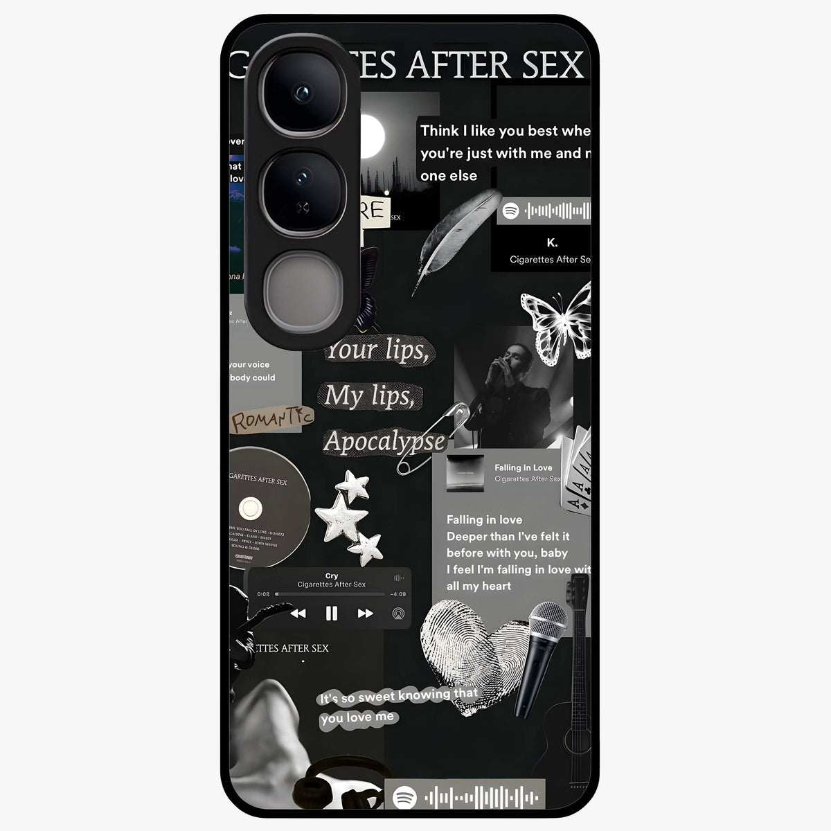 Midnight Love Echo Glass Case showing flat back view with romantic midnight themed artwork and glossy glass finish.