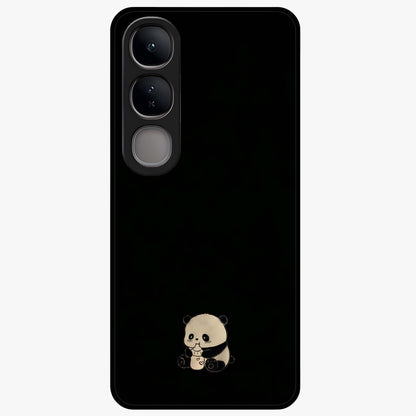 Midnight Panda Love Glass Case showing flat back view with cute panda themed artwork and glossy glass finish.