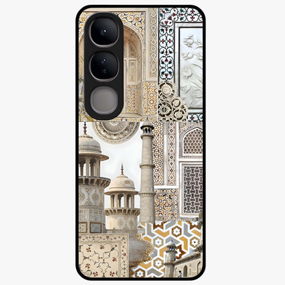 Mughal Marble Legacy Glass Case showing flat back view with intricate Mughal inspired marble pattern and glossy glass finish.