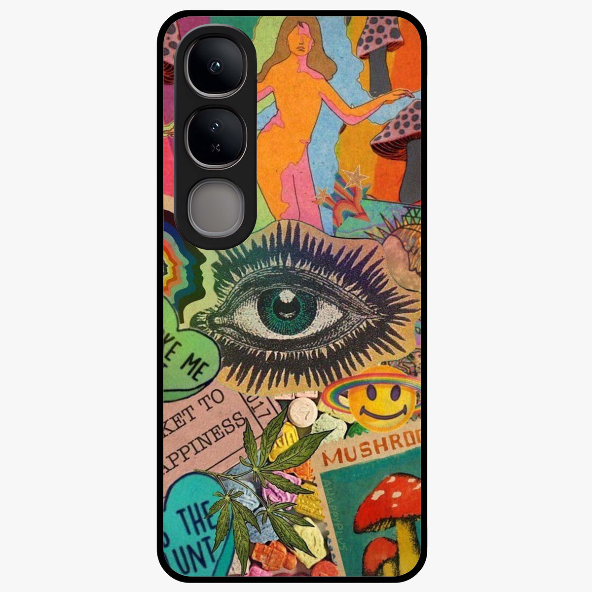 Mystic Eye Wonderland Glass Case showing flat back view with mystical eye themed artwork and glossy glass finish.