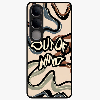Out Of Mind Glass Case showing flat back view with expressive typography artwork and glossy glass finish.