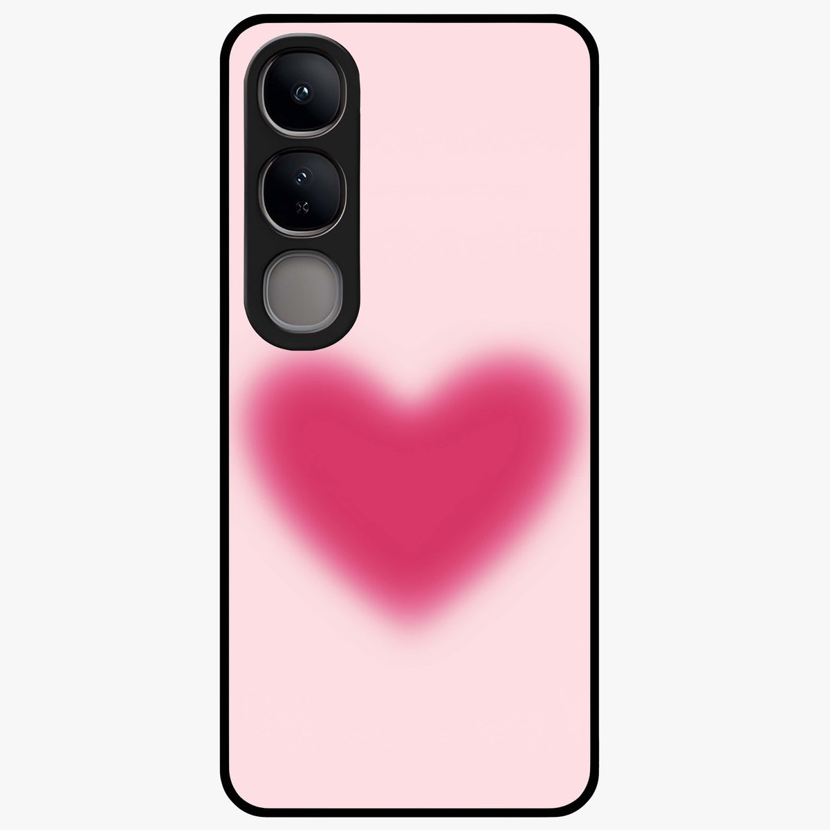 Pink Aura Heart Glass Case showing flat back view with glowing heart artwork and glossy glass finish.