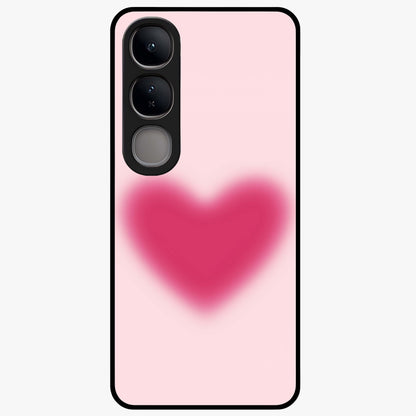 Pink Aura Heart Glass Case showing flat back view with glowing heart artwork and glossy glass finish.