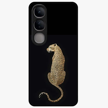 Regal Leopard Glass Case showing flat back view with bold leopard artwork and glossy glass finish.