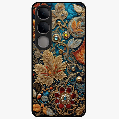 Royal Jewel Garden Glass Case showing flat back view with decorative floral garden artwork and glossy glass finish.