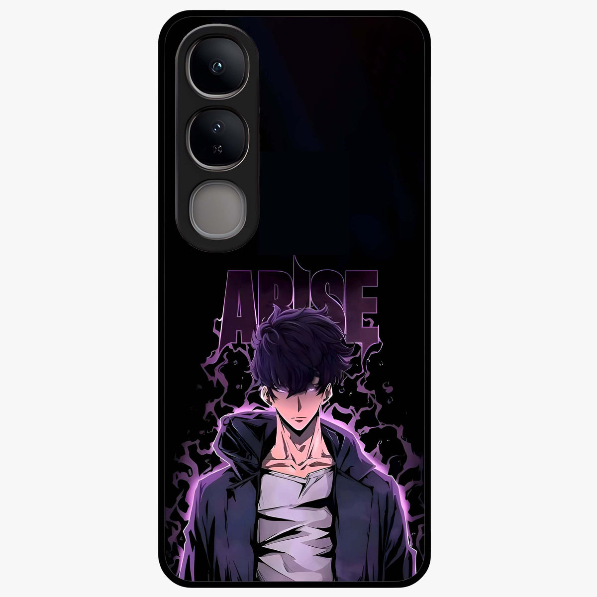Shadow Monarch Awakening Glass Case showing flat back view with powerful dark monarch themed artwork and glossy glass finish.