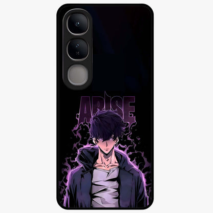 Shadow Monarch Awakening Glass Case showing flat back view with powerful dark monarch themed artwork and glossy glass finish.