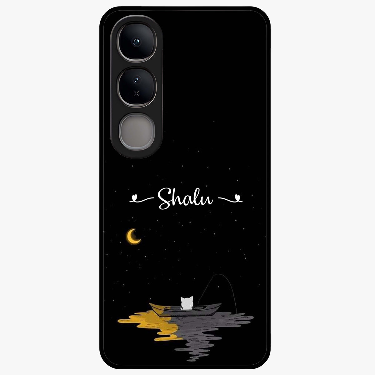 Silent Night Row Glass Case showing flat back view with calm night themed artwork and glossy glass finish.