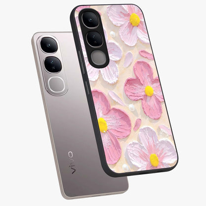 Blush Bloom Texture Glass Case displayed in angled mockup highlighting subtle bloom pattern with aesthetic pastel design.