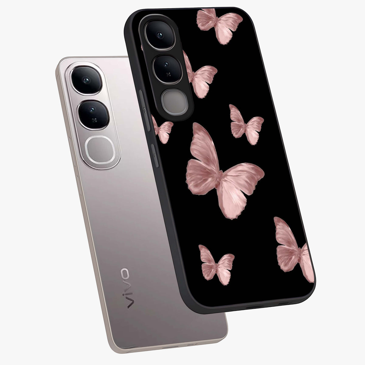 Butterfly Pattern Glass Case displayed in angled mockup highlighting delicate butterfly design and aesthetic pattern style.