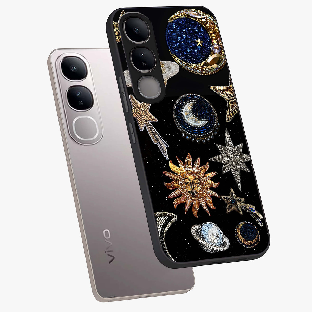 Celestial Gem Constellations Glass Case displayed in angled mockup highlighting gemstone inspired constellation design.