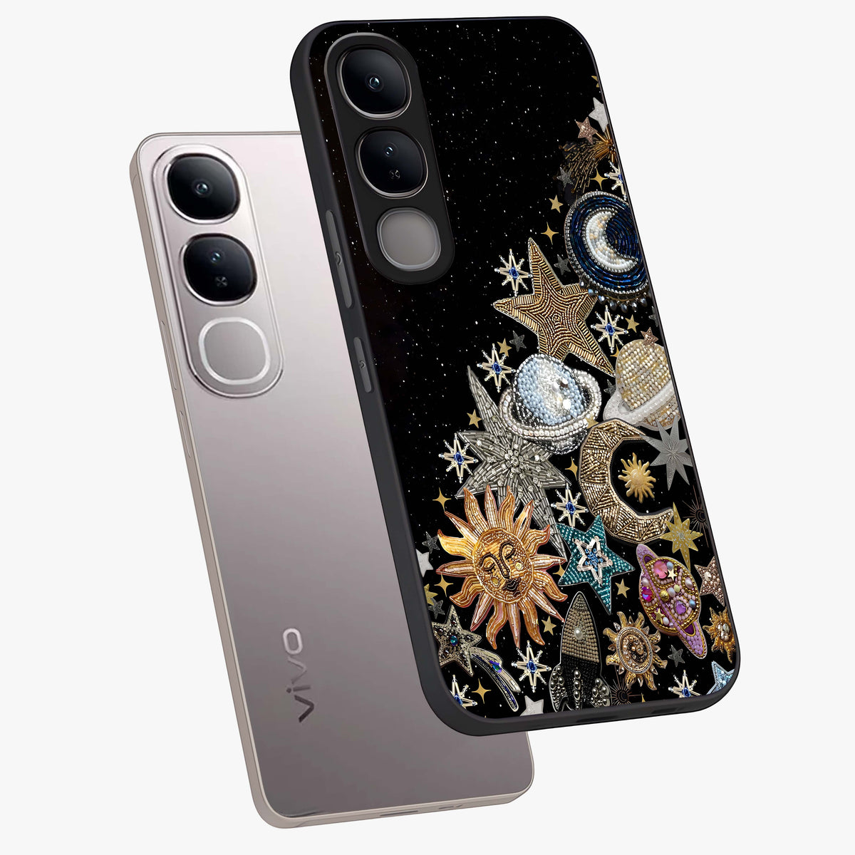 Cosmic Sparkle Dreams Glass Case displayed in angled mockup highlighting dreamy star sparkle design with celestial aesthetic.