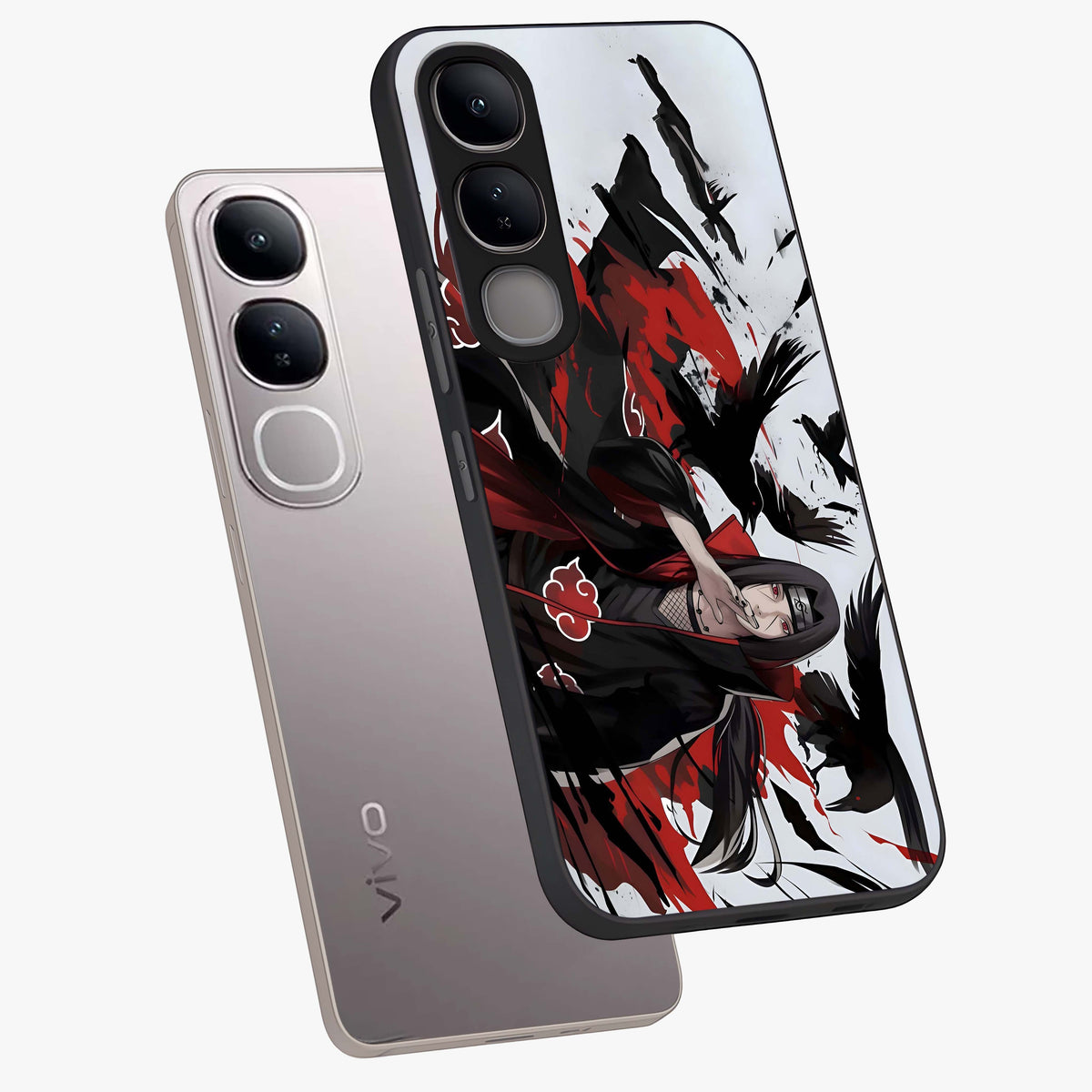 Crimson Crow Illusion Glass Case displayed in angled mockup highlighting mysterious crow graphic with dark aesthetic style.