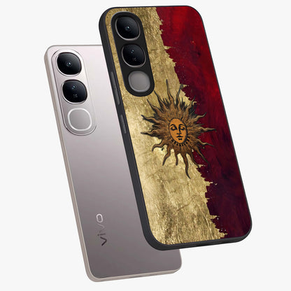 Crimson Sun Majesty Glass Case displayed in angled mockup highlighting majestic crimson sun design with bold aesthetic style.