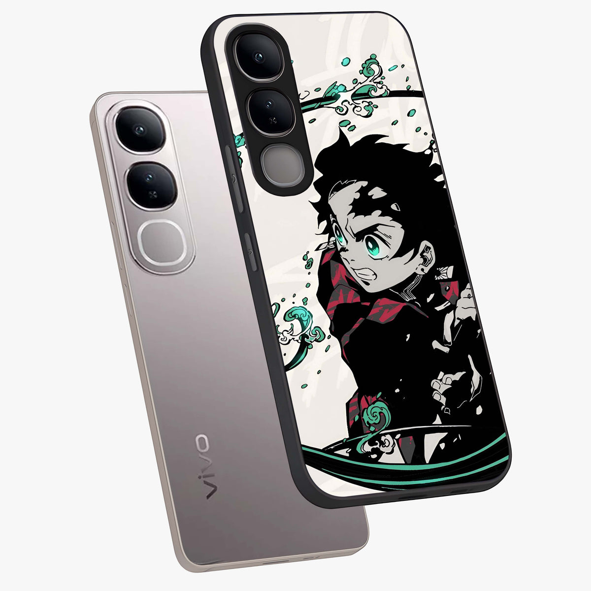 Demon Slayer Glass Case displayed in angled mockup highlighting dramatic anime character design with action aesthetic.
