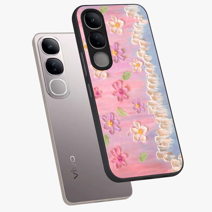 Dreamy Painted Garden Glass Case displayed in angled mockup highlighting colorful garden illustration with dreamy aesthetic style.