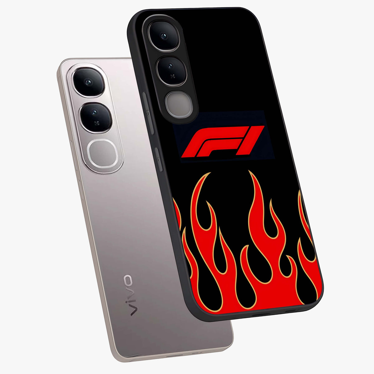 Fire F11 Glass Case displayed in angled mockup highlighting bold fire inspired graphic with energetic aesthetic style.