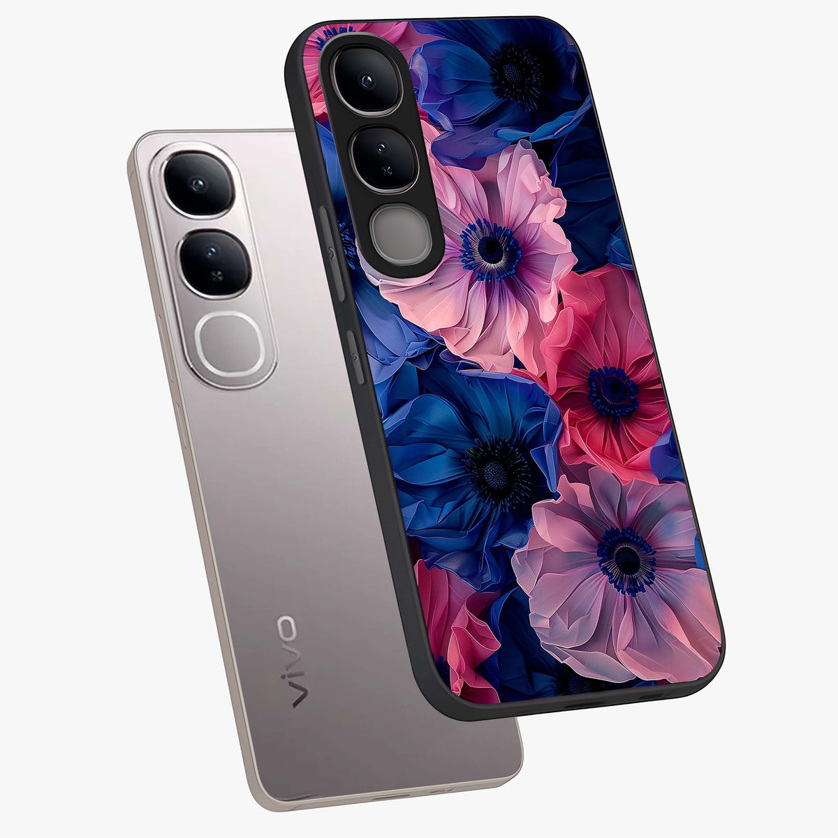 Flower Paper Art Pattern Glass Case displayed in angled mockup highlighting layered paper flower design with artistic aesthetic.