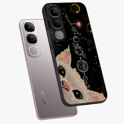 Galactic Cat Glass Case displayed in angled mockup highlighting celestial feline illustration with galaxy aesthetic style.