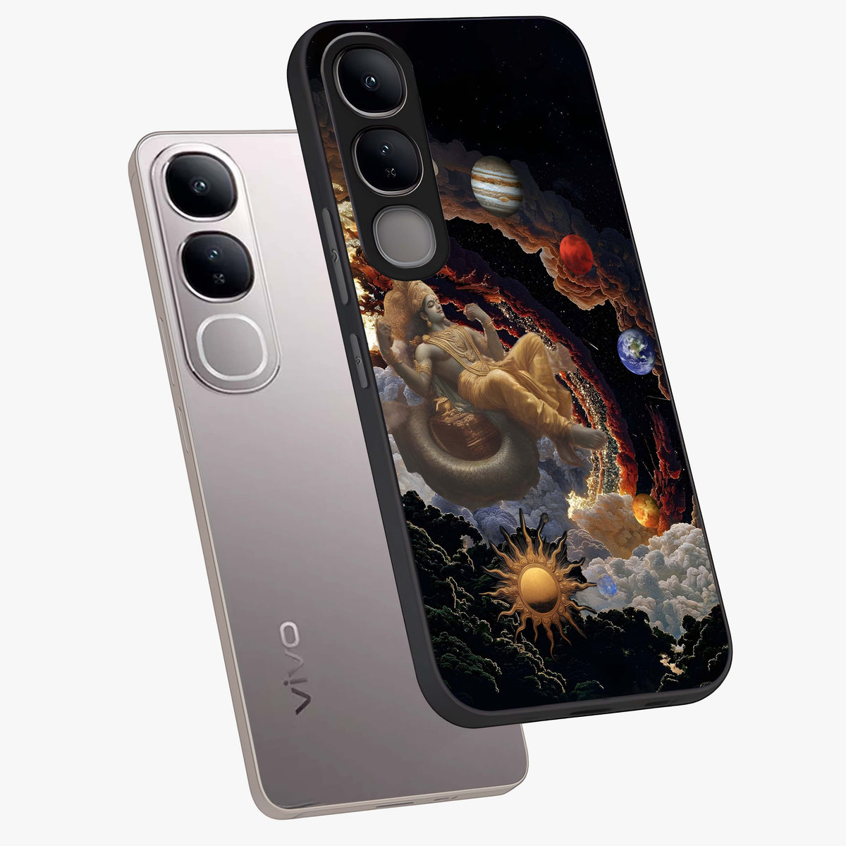 Galactic Divine God Glass Case displayed in angled mockup highlighting powerful celestial deity illustration with galactic aesthetic.