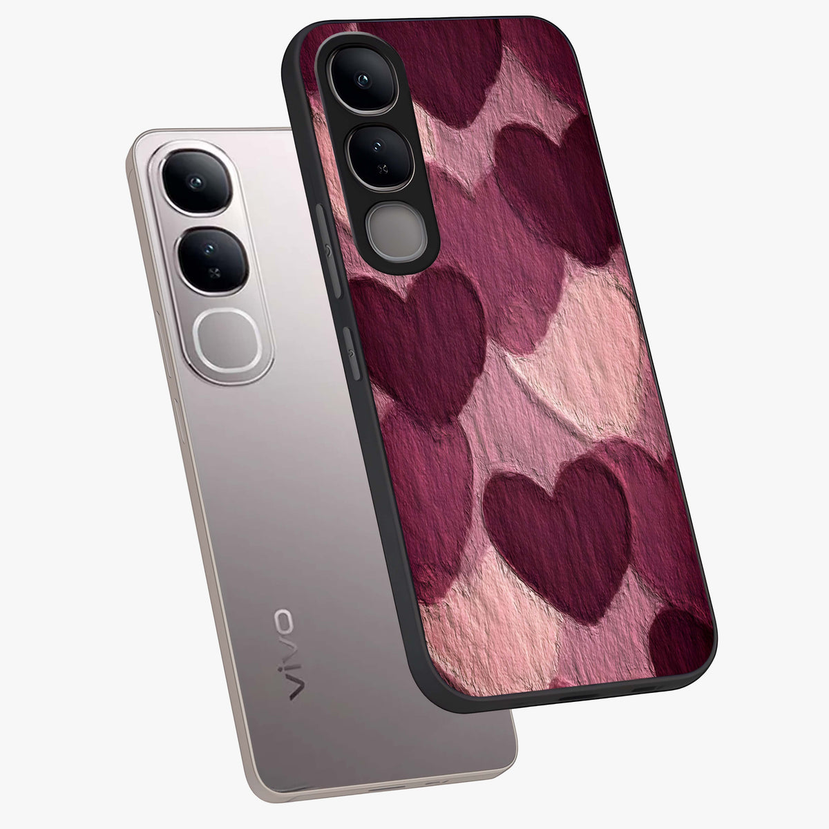 Layered Paper Hearts Glass Case displayed in angled mockup highlighting creative paper craft heart design with romantic aesthetic.