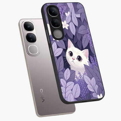 Lilac Hide Peek Cat Glass Case displayed in angled mockup highlighting playful feline illustration with lilac aesthetic design.
