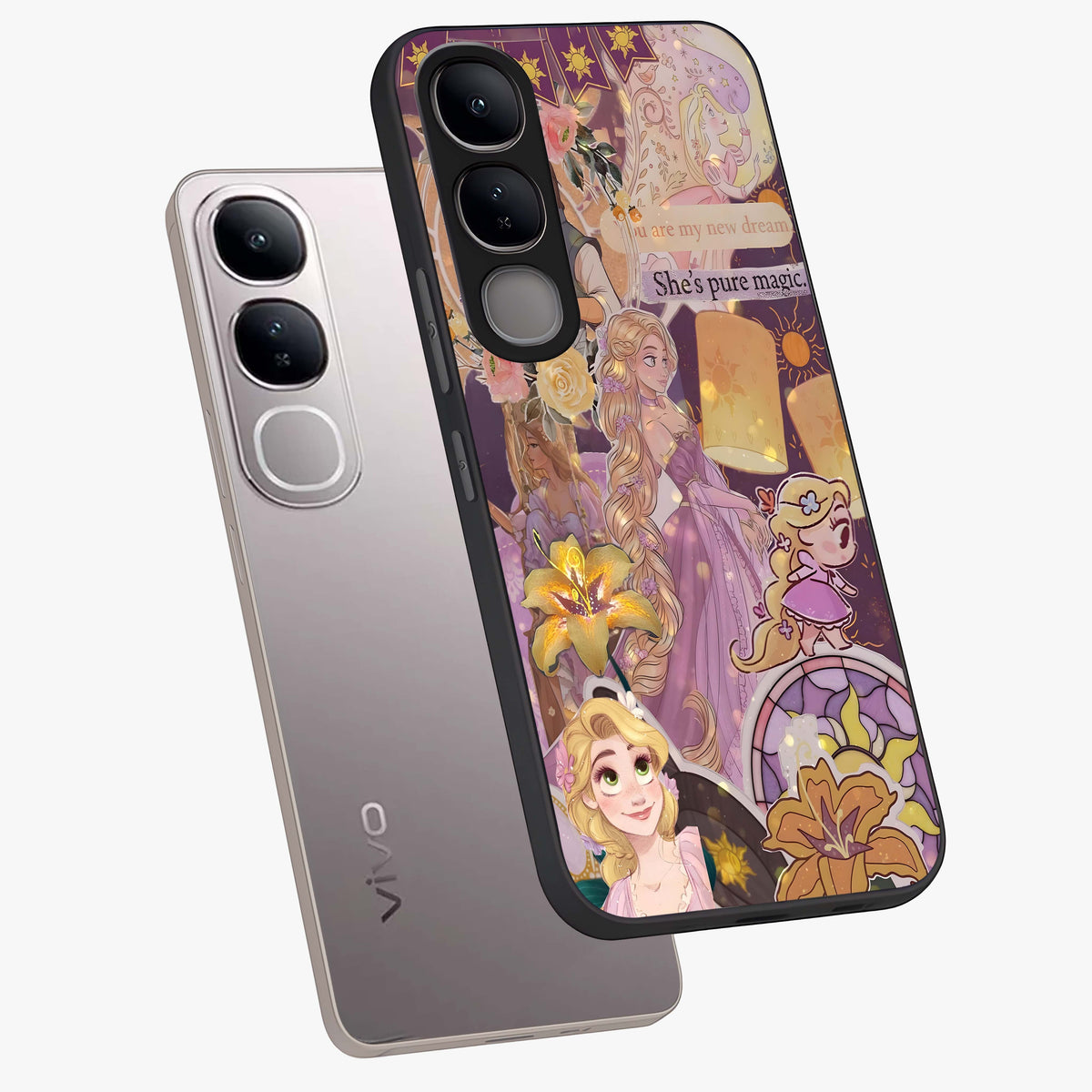 Magical Tangled Dream Glass Case displayed in angled mockup highlighting whimsical fantasy design with magical aesthetic.