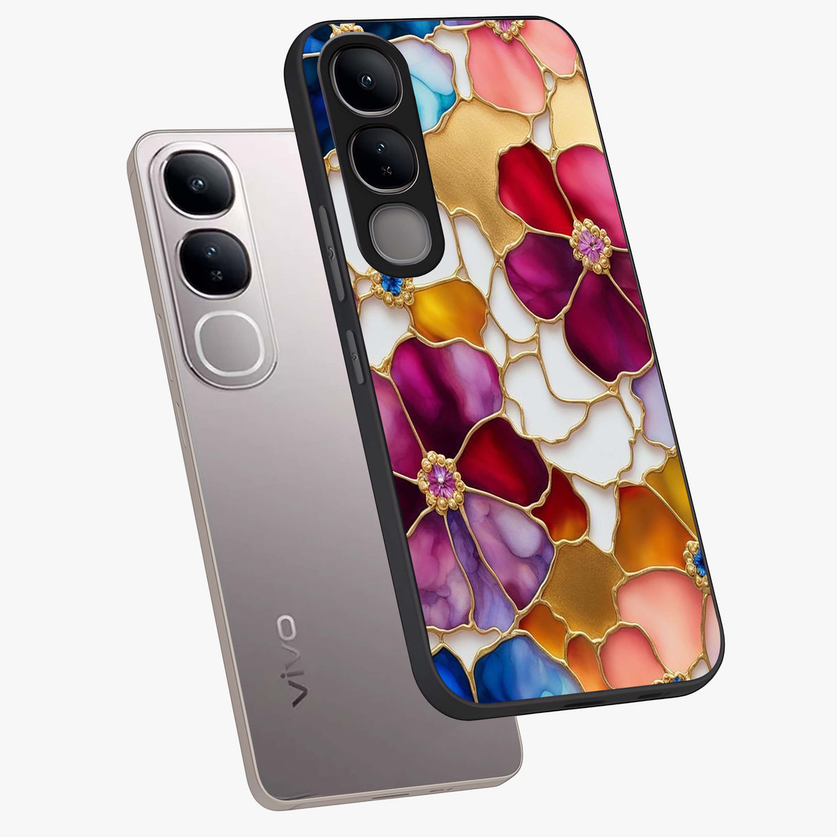 Marble Flower Pattern Glass Case displayed in angled mockup highlighting elegant marble floral design with modern aesthetic.