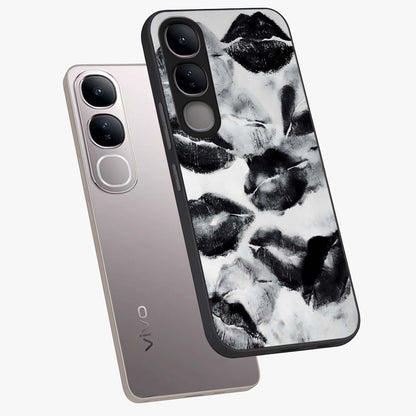 Midnight Kiss Marks Glass Case displayed in angled mockup highlighting playful romantic design with bold midnight aesthetic.