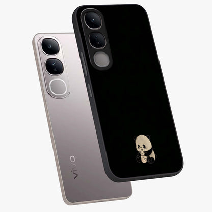 Midnight Panda Love Glass Case displayed in angled mockup highlighting adorable panda illustration with midnight aesthetic.