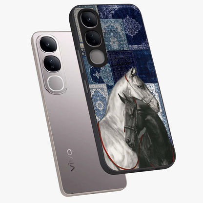 Midnight Stallion Blues Glass Case displayed in angled mockup highlighting powerful stallion illustration with deep midnight tones.
