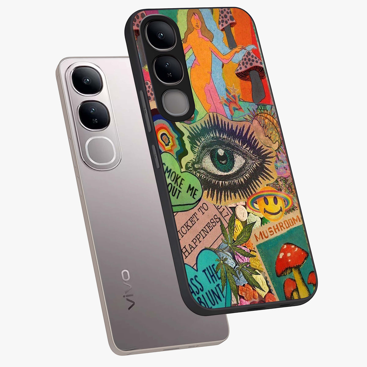 Mystic Eye Wonderland Glass Case displayed in angled mockup highlighting magical eye illustration with dreamy aesthetic.