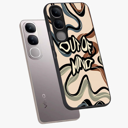 Out Of Mind Glass Case displayed in angled mockup highlighting bold statement design with modern artistic aesthetic.