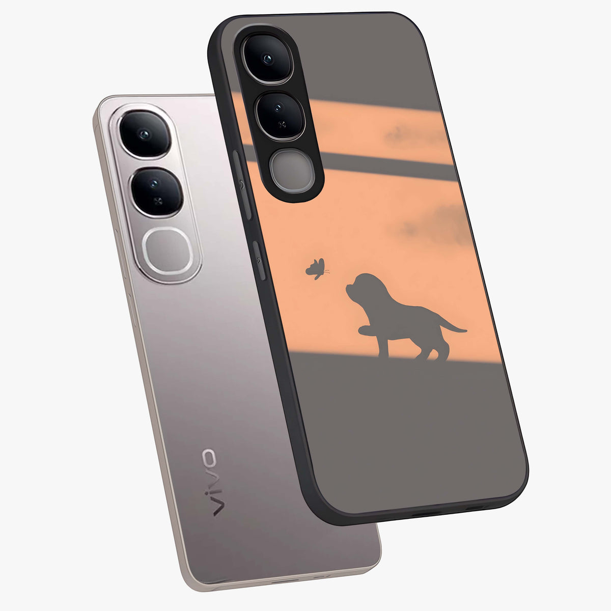 Puppy Shadow Art Glass Case displayed in angled mockup highlighting playful dog illustration with artistic shadow aesthetic.