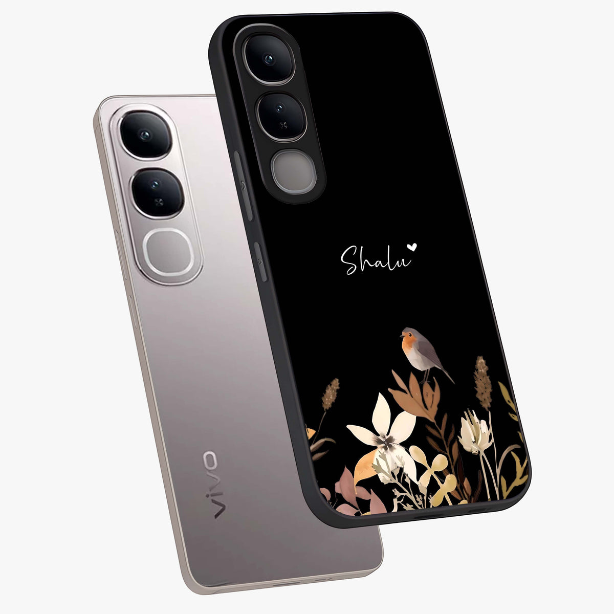 Quiet Garden Tune Custom Name Glass Case displayed in angled mockup highlighting delicate floral garden design with custom name feature.