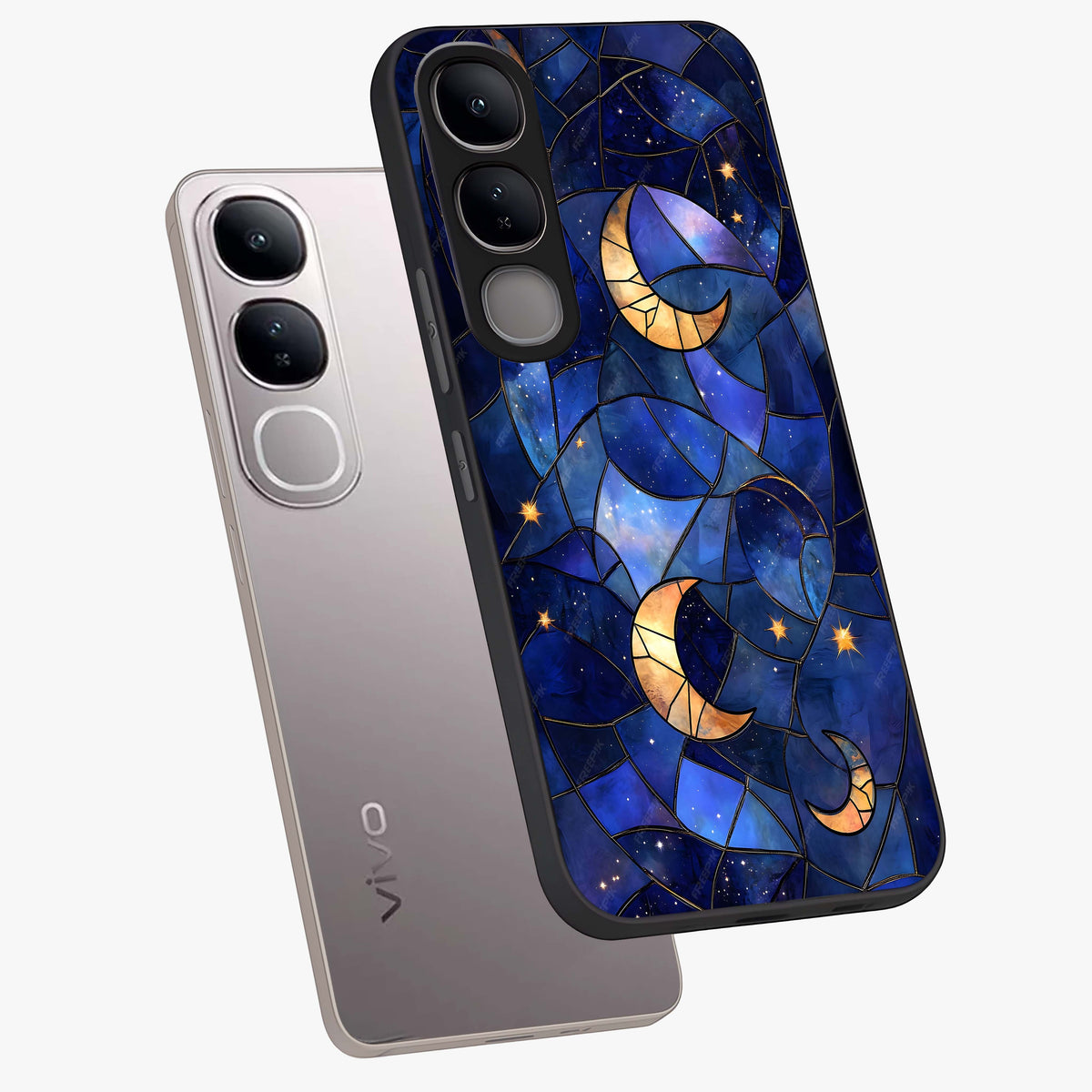 Starlit Sky Tapestry Glass Case displayed in angled mockup highlighting celestial night pattern with artistic aesthetic style.