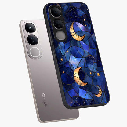 Starlit Sky Tapestry Glass Case displayed in angled mockup highlighting celestial night pattern with artistic aesthetic style.